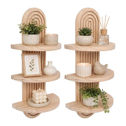 Boho Wooden Wall Shelf Set, 2pc – Natural Pine