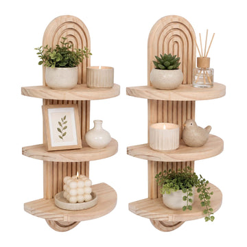 Boho Wooden Wall Shelf Set, 2pc – Natural Pine