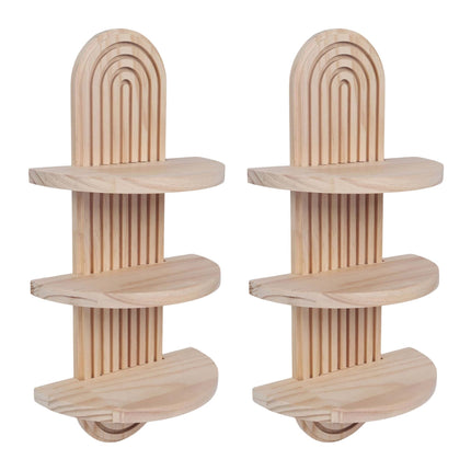 Boho Wooden Wall Shelf Set, 2pc – Natural Pine