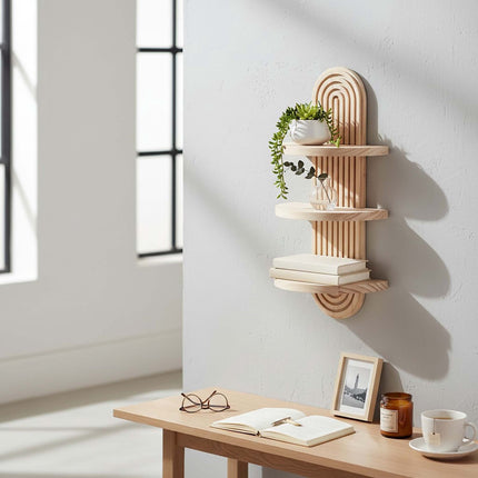 Boho Wooden Wall Shelf Set, 2pc – Natural Pine