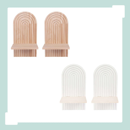 Boho Wooden Wall Shelf Set, Natural White, 2 Pieces