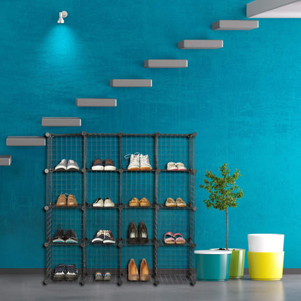 Bolt-free shelves in wire mesh 16 compartments