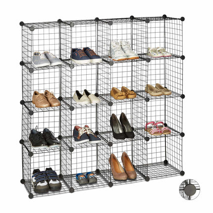 Bolt-free shelves in wire mesh 16 compartments