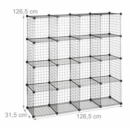 Bolt-free shelves in wire mesh 16 compartments
