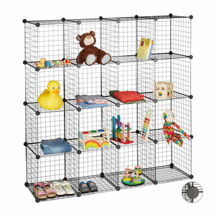 Bolt-free shelves in wire mesh 16 compartments