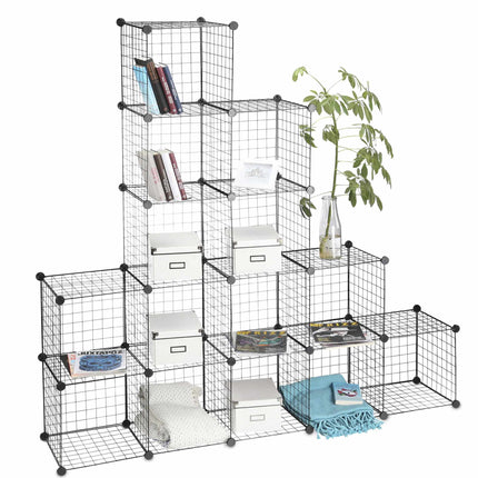 Bolt-free shelves in wire mesh 16 compartments