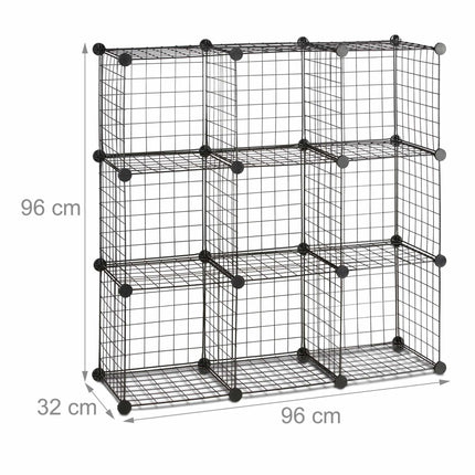 Bolt-free shelves in wire mesh 9 compartments