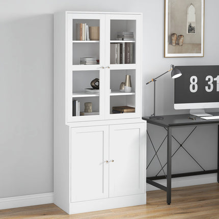 High white bookcase, glass door, 6 compartments