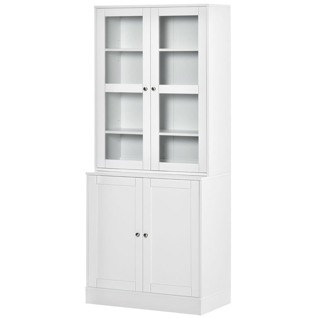 High white bookcase, glass door, 6 compartments