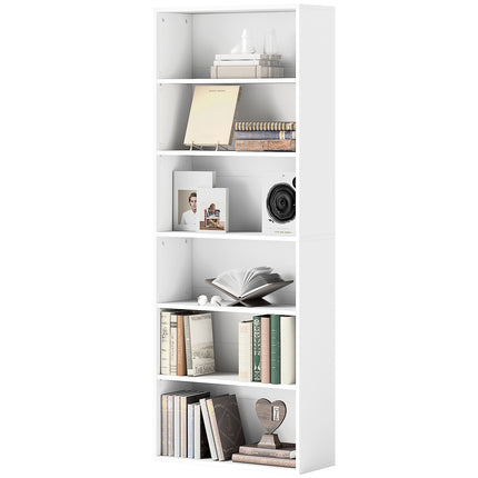 Bookcase, 6 compartments, adjustable shelves, chipboard, 60 x 24 x 158.5 cm, white