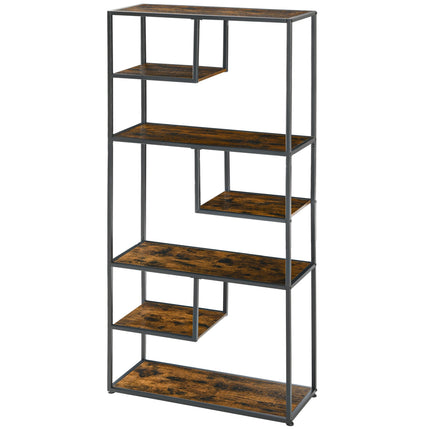 Industrial 7-Tier Rustic Brown Bookcase - Kitchen & Living Room