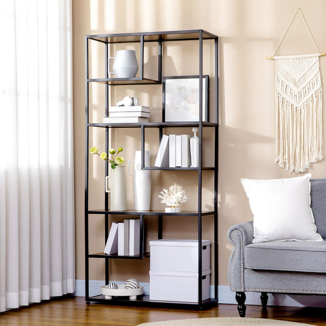 Industrial 7-Tier Rustic Brown Bookcase - Kitchen & Living Room
