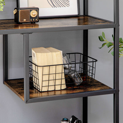 Industrial 7-Tier Rustic Brown Bookcase - Kitchen & Living Room