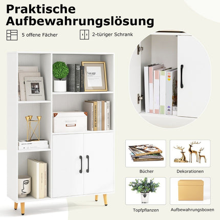 Bookcase White bookcase with doors and open compartments 80 x 23.5 x 119 cm