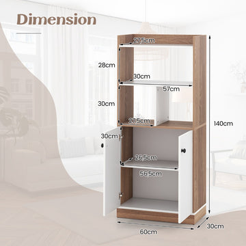 Bookcase With Double-Door Cabinet, 3-Tier, 60x30x140cm