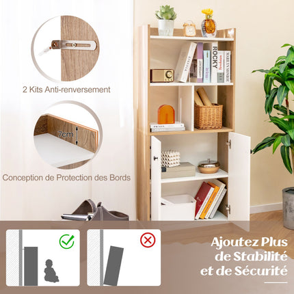 Bookcase With Double-Door Cabinet, 3-Tier, 60x30x140cm