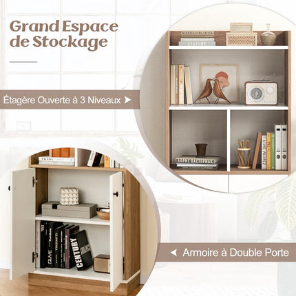 Bookcase With Double-Door Cabinet, 3-Tier, 60x30x140cm