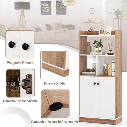 Bookcase With Double-Door Cabinet, 3-Tier, 60x30x140cm