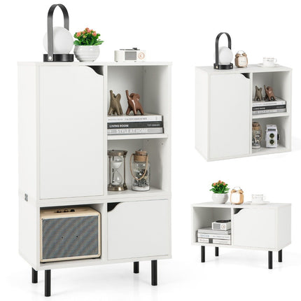 Bookcase stackable bookcase with 2 doors & 5 compartments separable with adjustable shelf 60 x 30 x 96.5 cm white