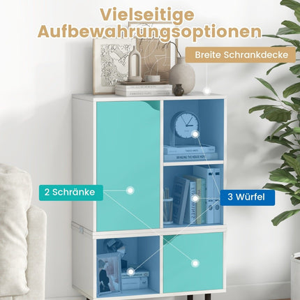 Bookcase stackable bookcase with 2 doors & 5 compartments separable with adjustable shelf 60 x 30 x 96.5 cm white