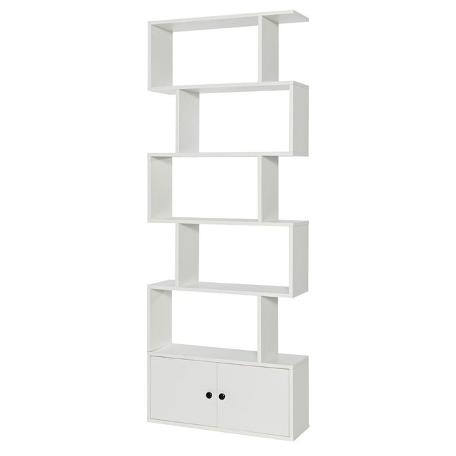 Bookcase standing shelf with doors 183 x 70 x 23 cm room divider shelf with 5 levels white