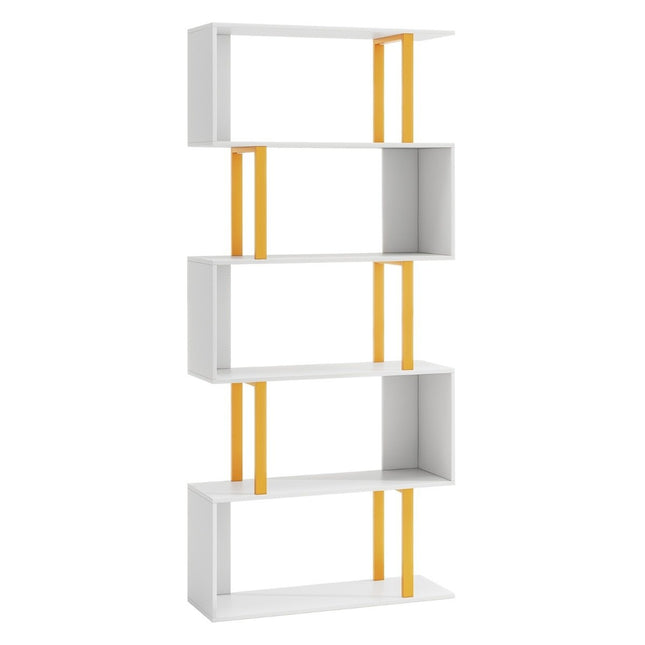 Bookcase white standing shelf with 5 levels S-shaped office shelf freestanding 70 x 24 x 157 cm