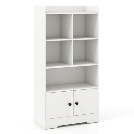 Bookcase with 2 doors and 5 compartments, white wooden bookcase, 60 x 29.5 x 120 cm