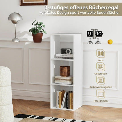 Bookcase with 3 compartments cube shelf standing shelf open shelf white 35.5 x 33 x 103 cm