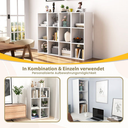 Bookcase with 3 compartments cube shelf standing shelf open shelf white 35.5 x 33 x 103 cm
