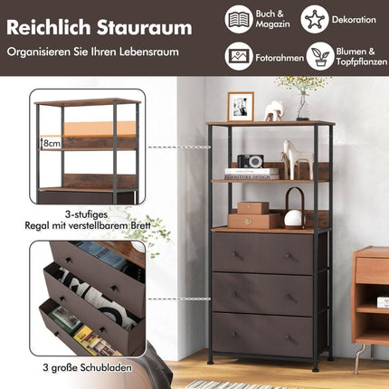 Bookcase with 3 drawers & open shelves chest of drawers cabinet 56.5 x 20 x 117cm