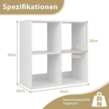 Bookcase with 4 compartments cube shelf standing shelf open shelf modern white