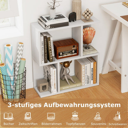 Bookcase with 4 compartments, side table, couch, bedside table, room divider, wood, 50 x 17.5 x 55.5 cm, white