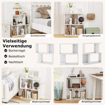 Bookcase with 4 compartments, side table, couch, bedside table, room divider, wood, 50 x 17.5 x 55.5 cm, white