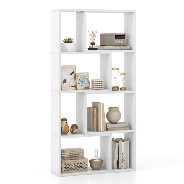 Bookcase with 4 levels, standing shelf with 8 compartments, cube shelf, 60 x 20 x 120 cm, white