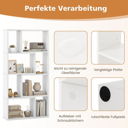Bookcase with 4 levels, standing shelf with 8 compartments, cube shelf, 60 x 20 x 120 cm, white