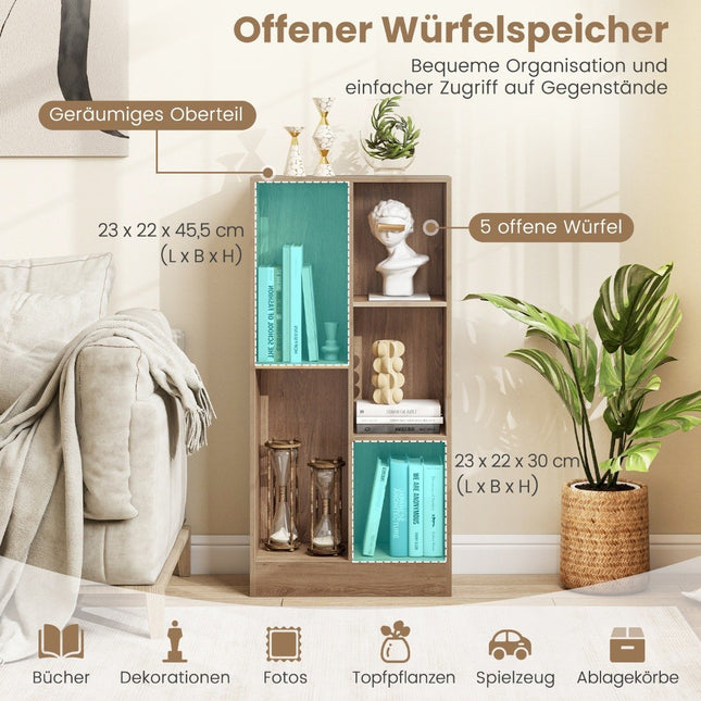Bookcase with 5 compartments, standing shelf, cube shelf, office shelf, storage shelf, 50 x 24 x 104 cm, natural
