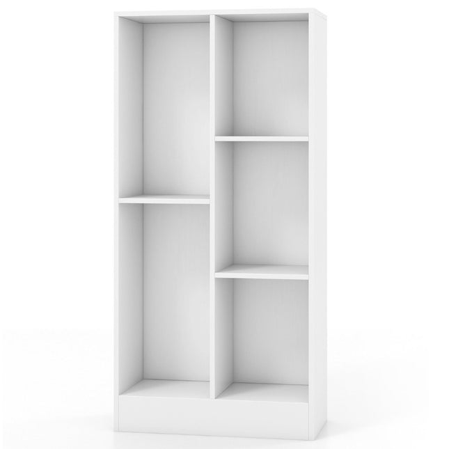 Bookcase with 5 compartments, standing shelf, cube shelf, office shelf, storage shelf for living room, 50 x 24 x 104 cm, white