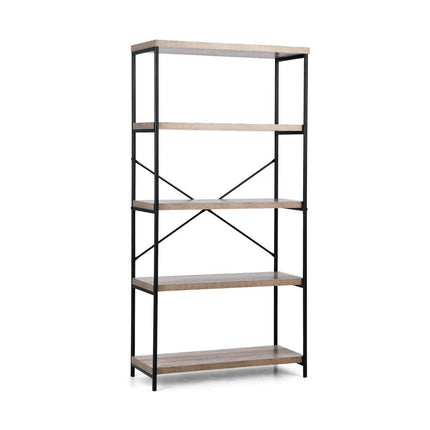 Bookcase with 5 levels & metal frame & industrial design standing shelf office shelf gray