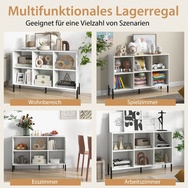 Bookcase with 6 compartments standing shelf with raised metal legs and adjustable shelves 120 x 35 x 79.5 cm white