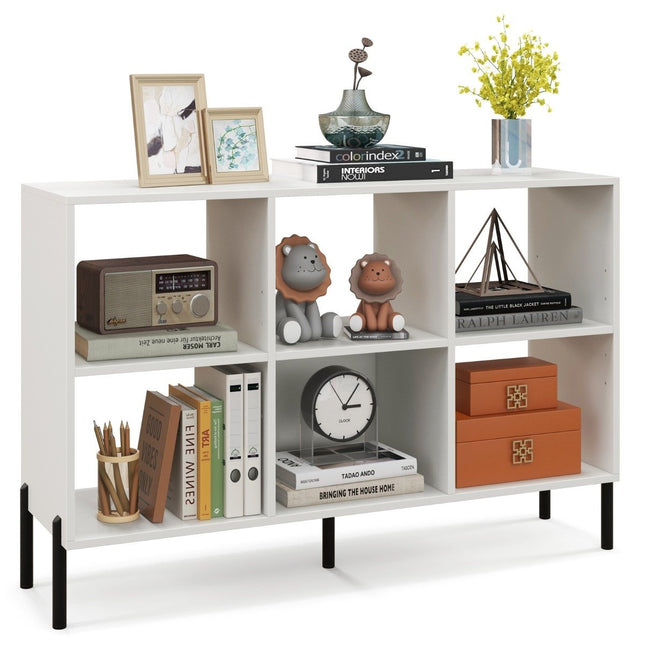 Bookcase with 6 compartments standing shelf with raised metal legs and adjustable shelves 120 x 35 x 79.5 cm white