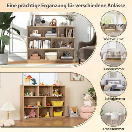 Bookcase with 8 compartments, standing shelf with 3 levels, cube shelf 122 x 32 x 93 cm natural