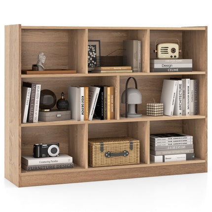 Bookcase with 8 compartments, standing shelf with 3 levels, cube shelf 122 x 32 x 93 cm natural