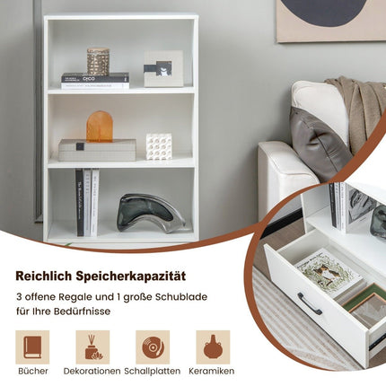 Bookcase with drawers 4 levels storage shelf made of wood standing shelf 120cm white