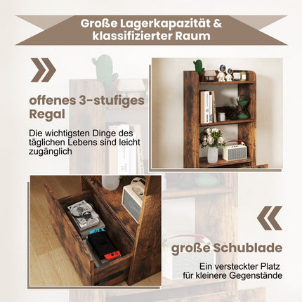 Bookcase with drawer, standing shelf with 2 compartments, office shelf made of wood, 55 x 29 x 105 cm, rustic brown