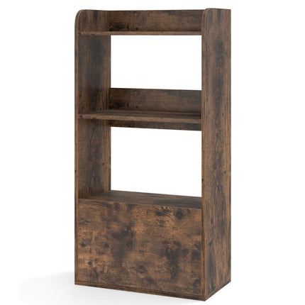 Bookcase with drawer, standing shelf with 2 compartments, office shelf made of wood, 55 x 29 x 105 cm, rustic brown