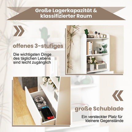 Bookcase with drawer, standing shelf with 2 compartments, office shelf made of wood, 55 x 29 x 105 cm, white
