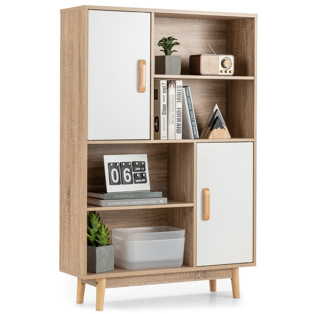 Bookshelf 4 Tier Bookcase with 2 Doors 4 Open Shelves 80 x 24 x 120 cm White