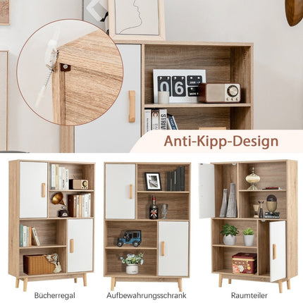 Bookshelf 4 Tier Bookcase with 2 Doors 4 Open Shelves 80 x 24 x 120 cm White
