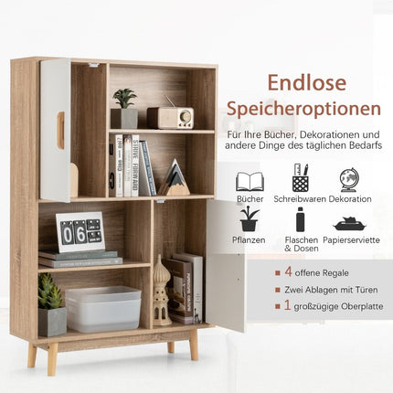 Bookshelf 4 Tier Bookcase with 2 Doors 4 Open Shelves 80 x 24 x 120 cm White