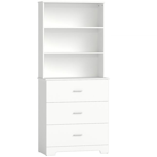 Bookshelf Cabinet with 3 Drawers, 3 Shelves, White, 79x39.5x180 cm